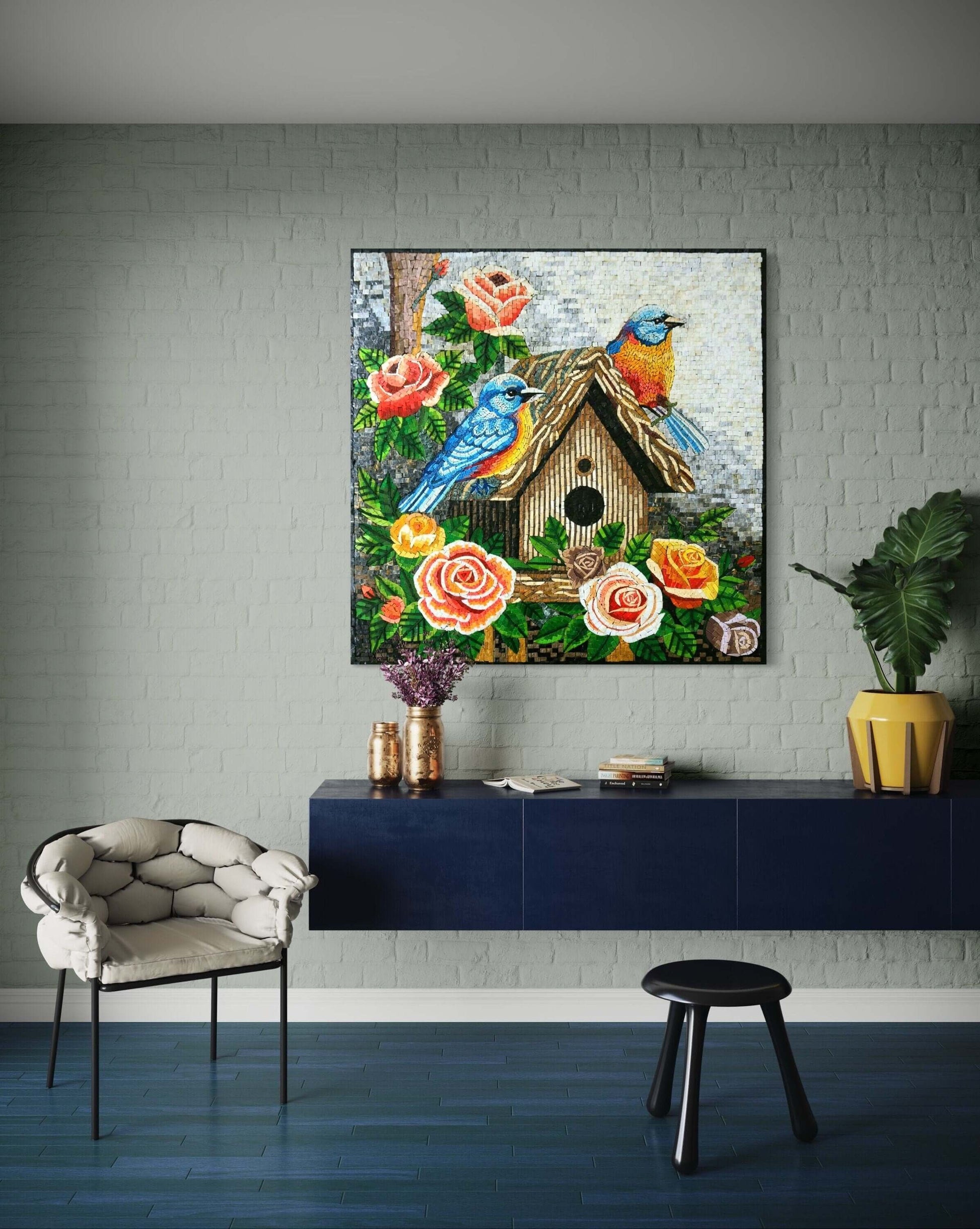 Birds mosaic wall art handmade colourful mosaic art birds marble tile
