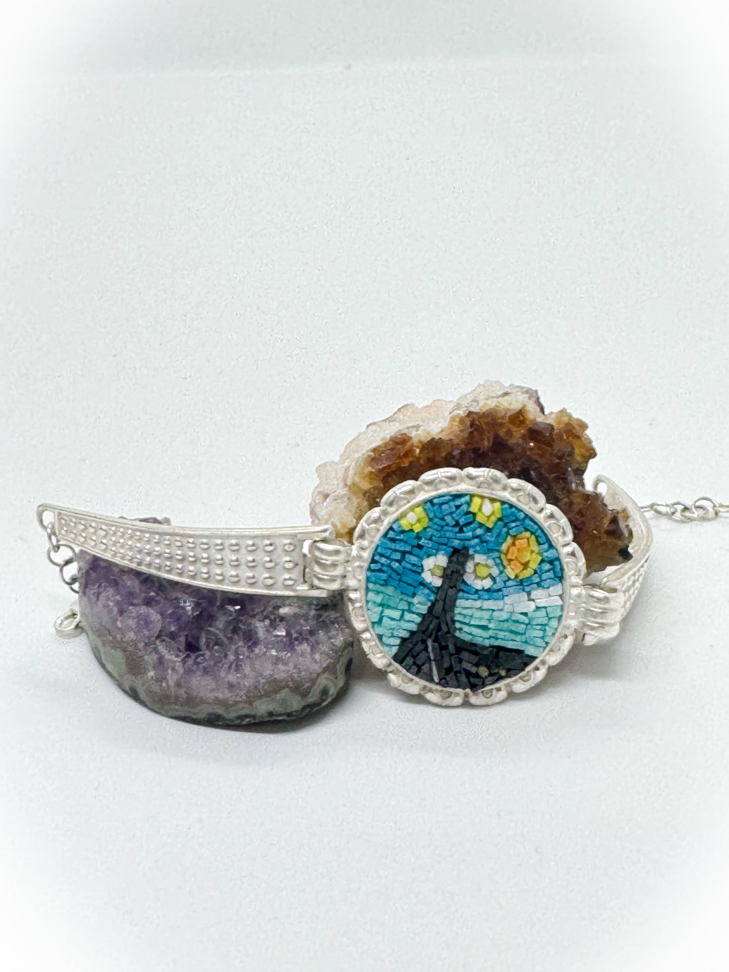 Silver Bracelet ,The starry night  Bracelet micro mosaic jewellery , luxury Gift for her , handmade