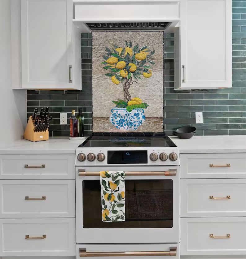 Kitchen Backsplash,Lemon Tree ,Mosaic Kitchen wall Art,kitchen backsplash ,Marble Mosaic Tile,Stove backsplash,kitchen and dining