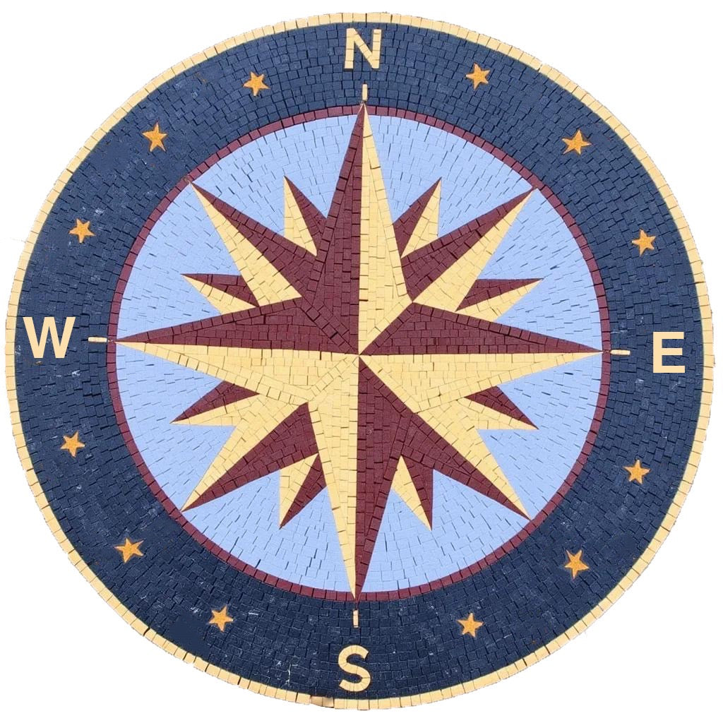 Compass Mosaic Handmade Marble Floor Tile – Customizable Round Luxury Design