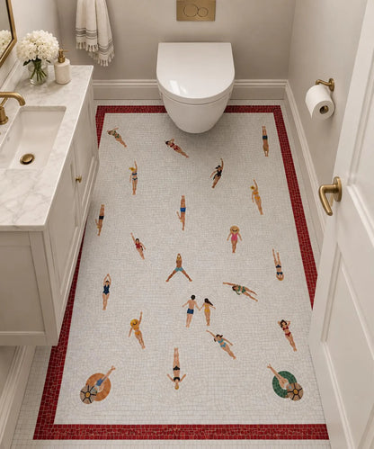 Handmade Swimmers Mosaic Tile | Custom Marble Bathroom Floor