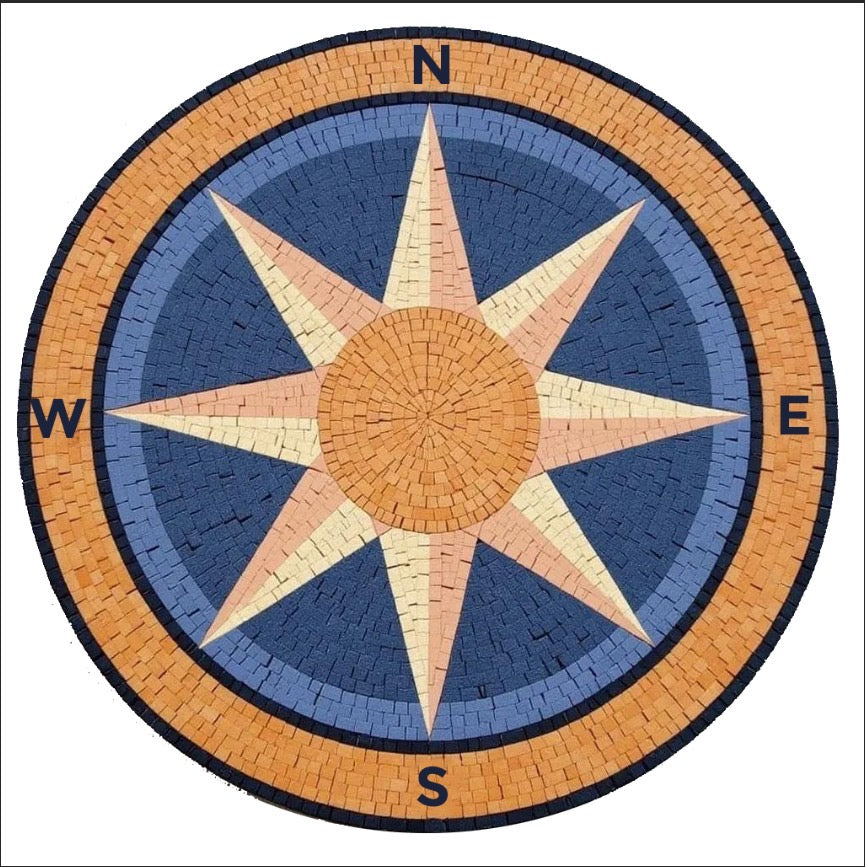Luxury Compass Rose Mosaic| Handmade Marble Design for Floor
