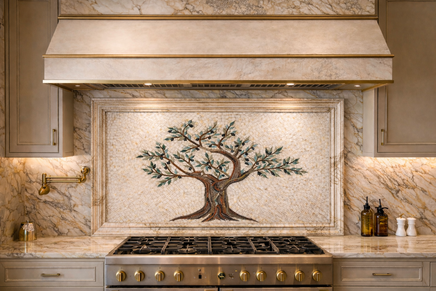 Kitchen Backsplash | Olive Tree Marble Mosaic Tile