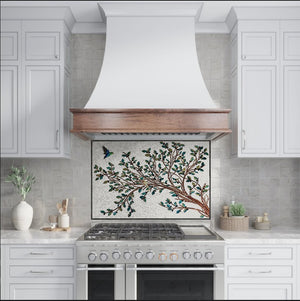 Mosaic Kitchen Backsplash | Olive Tree Branches & Leaves Marble Mosaic Tile