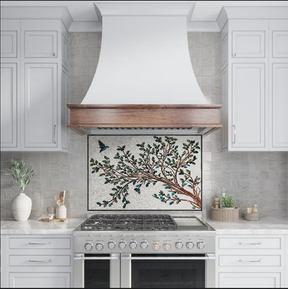 Mosaic Kitchen Backsplash | Olive Tree Branches & Leaves Marble Mosaic Tile