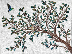 Mosaic Kitchen Backsplash | Olive Tree Branches & Leaves Marble Mosaic Tile