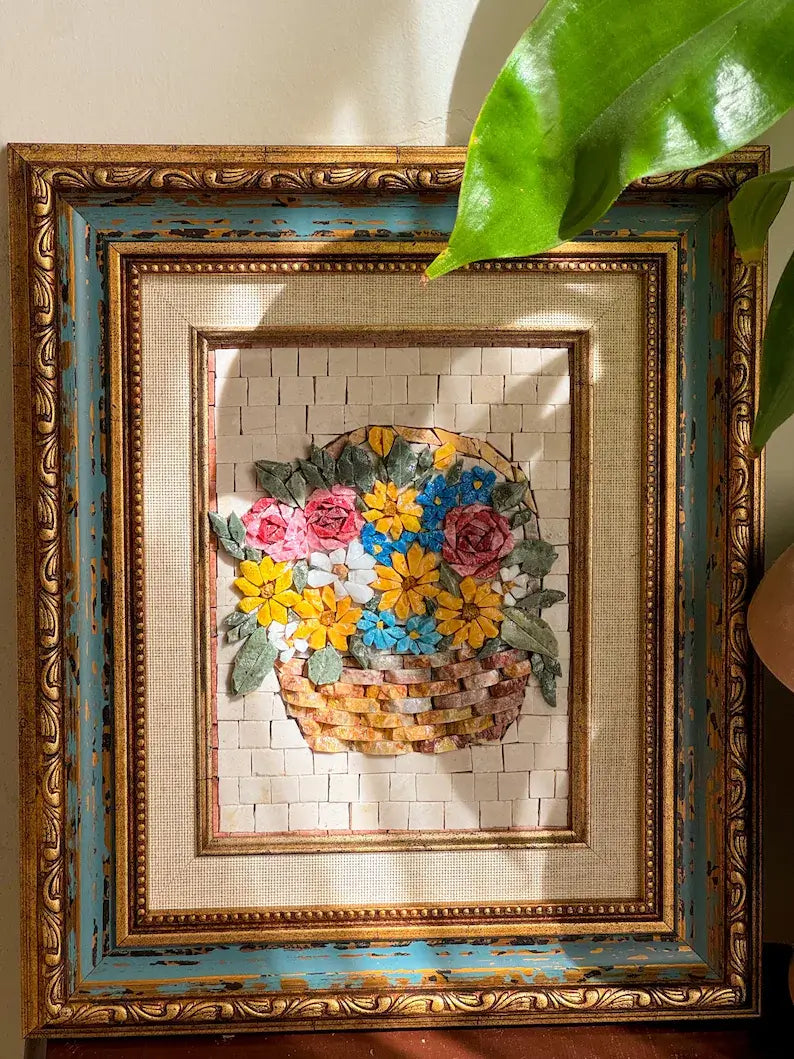 Flower wall art mosaic 3d floral wall art handmade mosaic art 