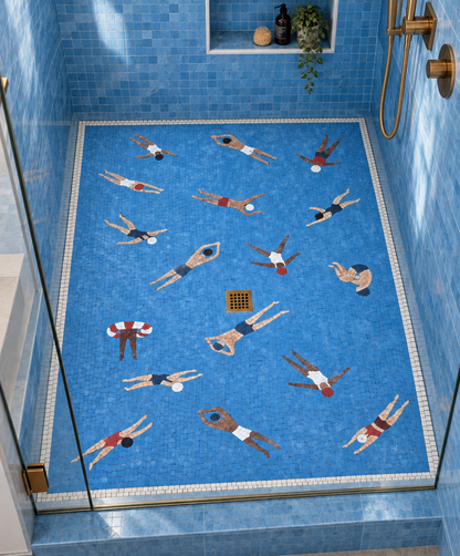 Swimmers Marble Mosaic Bathroom Tiles