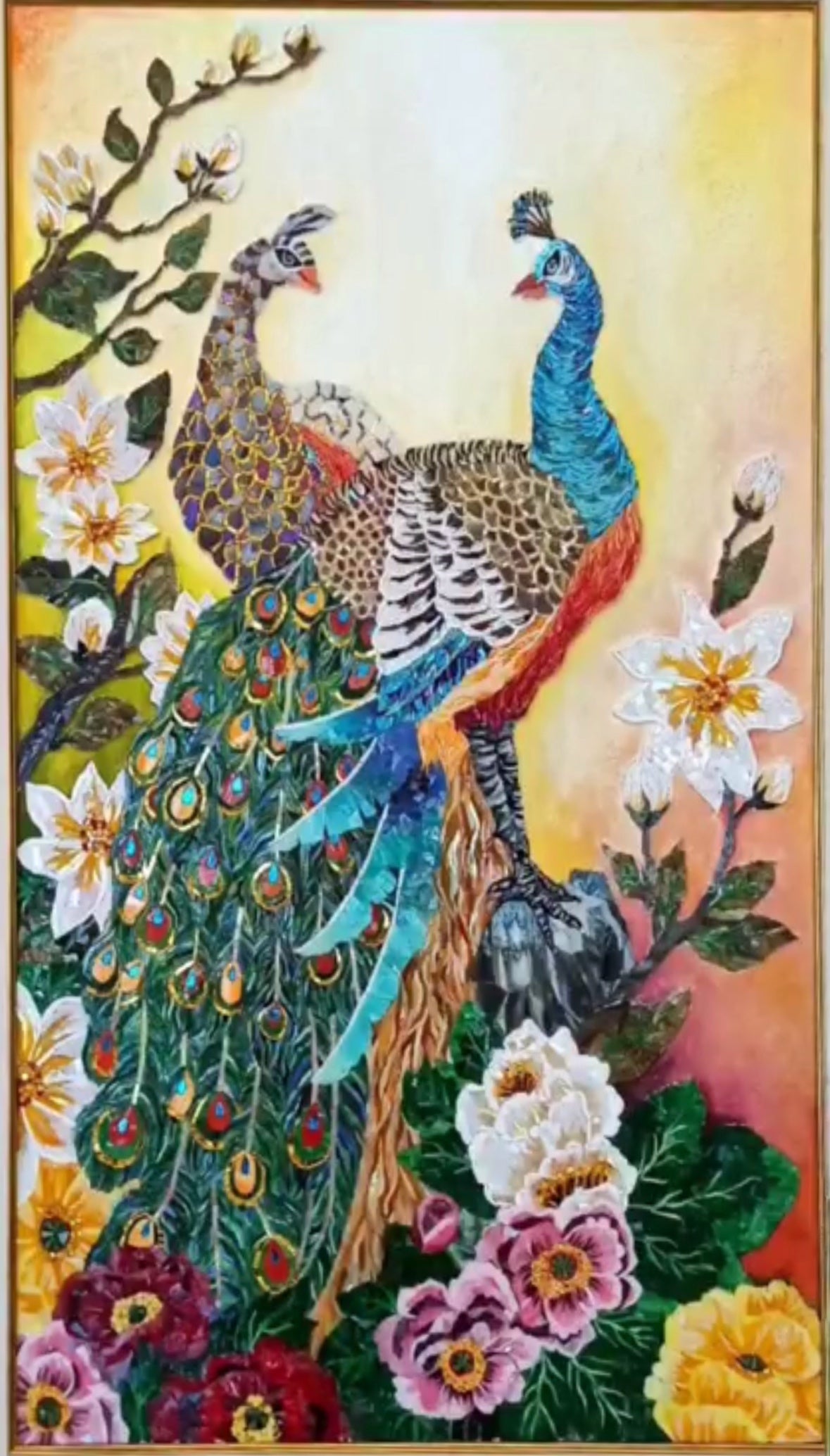 Glass Mosaic Art Peacocks | Handmade Mosaic Wall Art