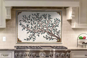 Kitchen Backsplash | Olive Tree Branches with Leaves Mosaic Tile