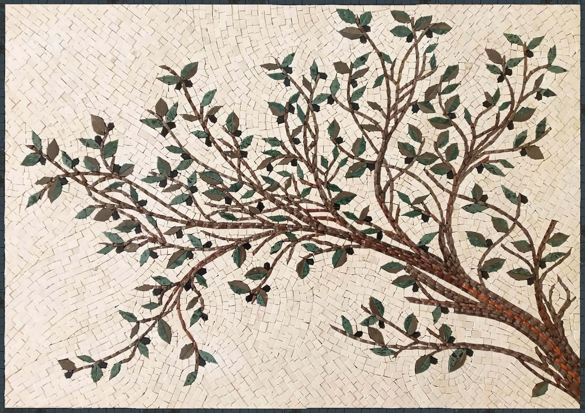 Kitchen Backsplash | Olive Tree Branches and Leaves Marble Mosaic Tile