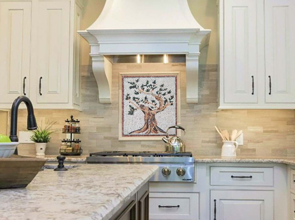 Mosaic Kitchen Backsplash | Olive Tree Marble Mosaic Tile