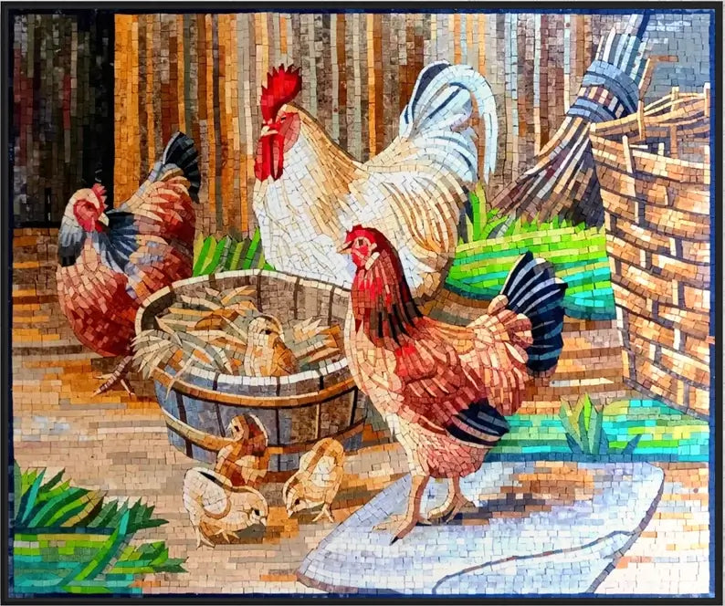 Mosaic Kitchen Backsplash | Roosters Marble Mosaic Tile Wall Art