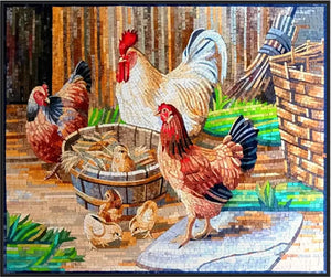 Mosaic Kitchen Backsplash | Roosters Marble Mosaic Tile Wall Art