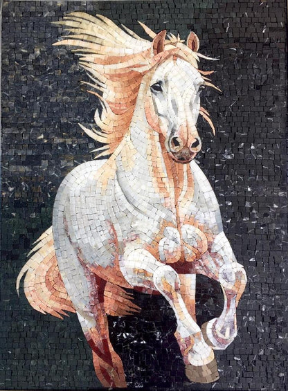 Handmade mosaic wall tile White Horse Mosaic Wall Art