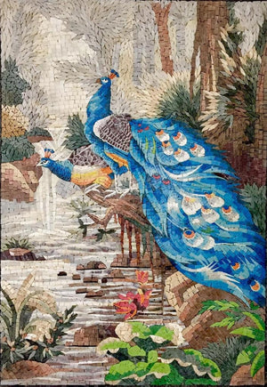 Mosaic art Peacocks  Mosaic Wall Art with Gorgeous Marble Details for indoor and outdoor