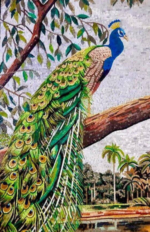 Peacock mosaic wall art handmade Marble mosaic tile mural backsplash