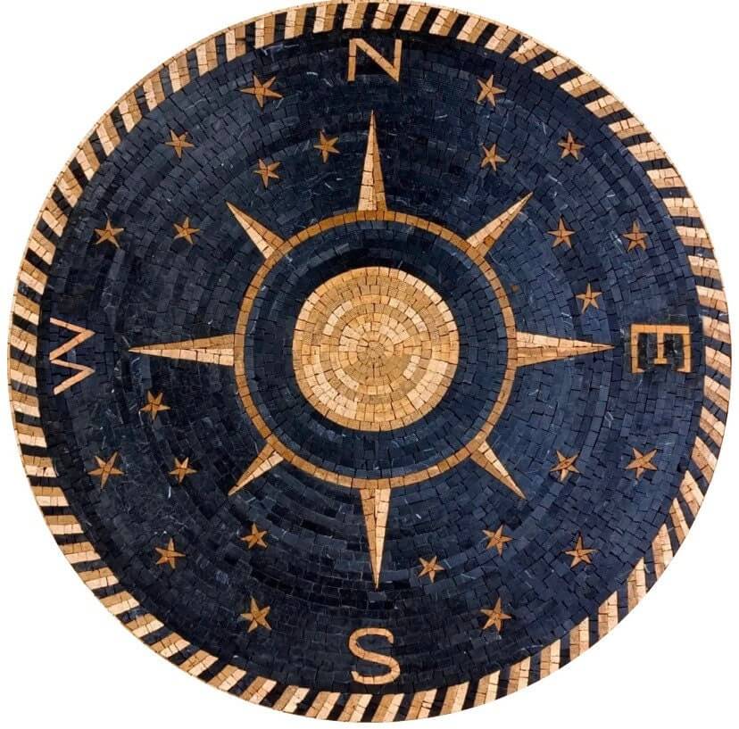 Luxury Compass Rose Mosaic| Handmade Marble Design for Floor