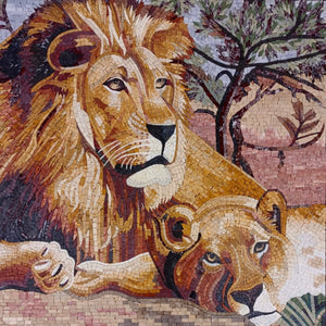 Two Lions Mosaic wall Art Marble Mosaic Murals