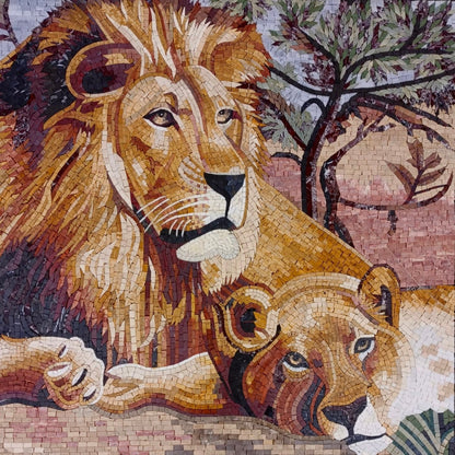 Two Lions Mosaic wall Art Marble Mosaic Murals