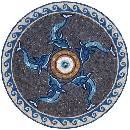 Stunning Handmade Marble Dolphins  Mosaic | Perfect as a Floor , Tabletop or Pool Tile