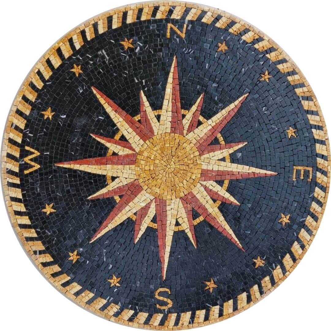 Compass Rose Mosaic Tile | Handmade Marble Design for Floors