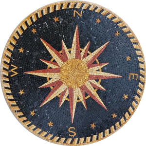 Compass Rose Nautical Marble Mosaic Medallion Marble Compass Mosaic Ideal for Floor Pool or Tabletop Installation