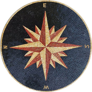 Mosaic compass floor tile handmade marble tile
