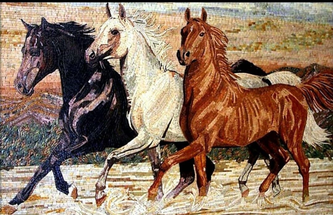 mosaic art Horse Mosaic Wall Decor marble Tile for Indoor and Outdoor Use