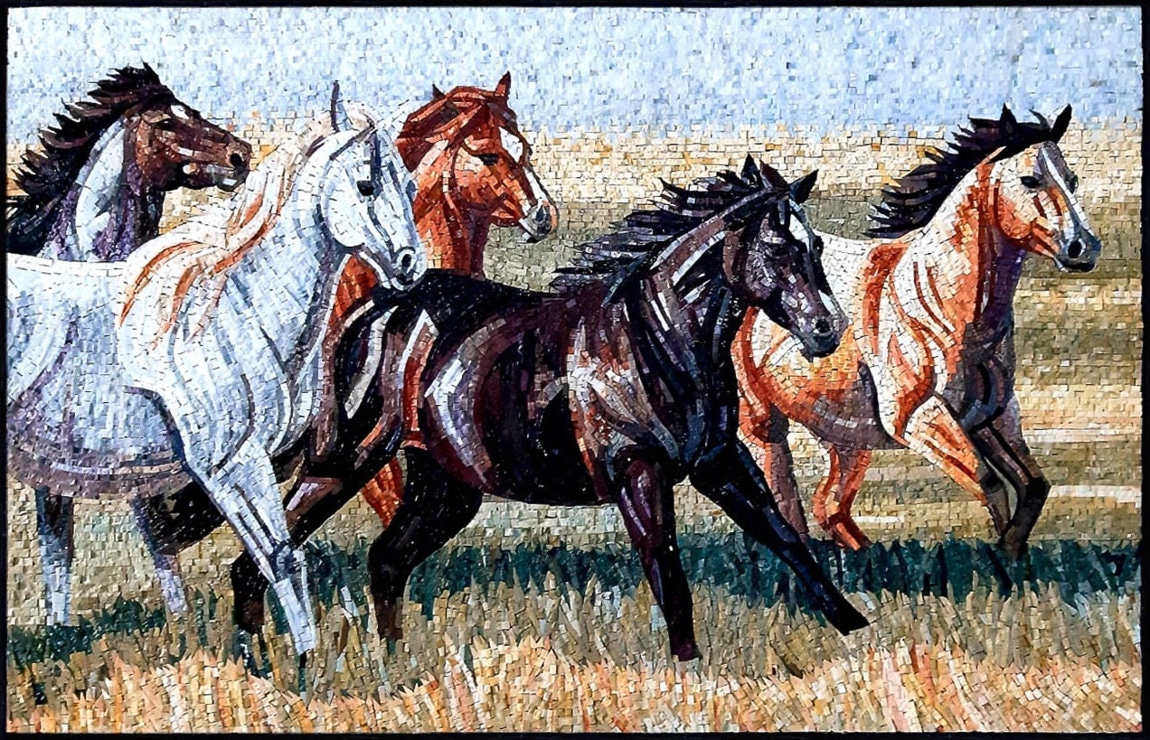 mosaic art Horse Mosaic Wall Decor marble Tile for Indoor and Outdoor Use