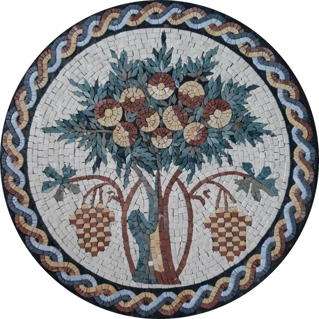 Baum des Lebens Mosaik Round Wall Art | Handgefertigte Marmormosaikkunst