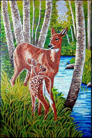 Handmade Deer Marble Mosaic Wall Art