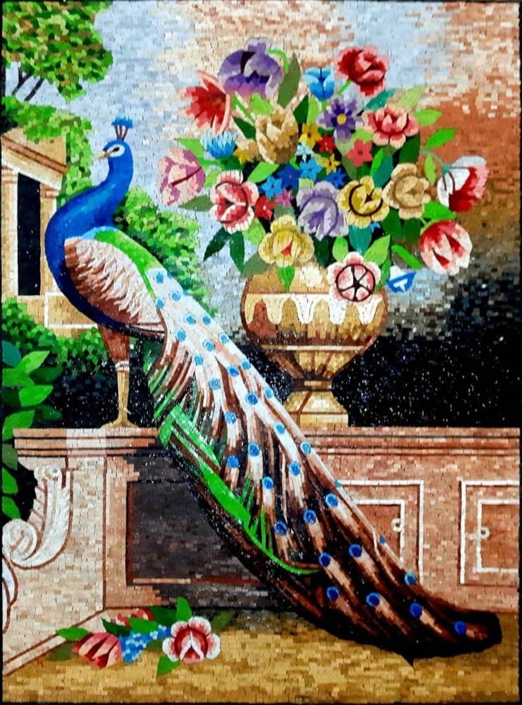 Mosaic art Peacocks Mosaic Wall Art  Marble Mosaic tile for indoor and outdoor