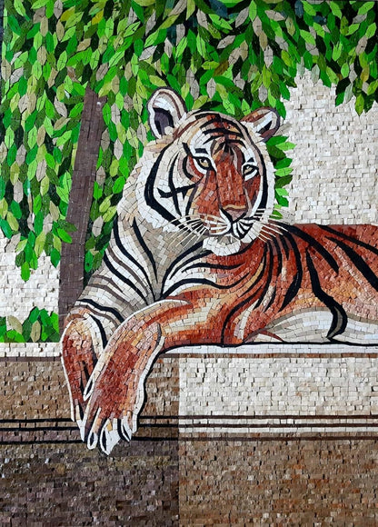 Tiger Portrait  Marble Mosaic Wall Art showcasing a Stunning Handcrafted wild tiger mosaic art