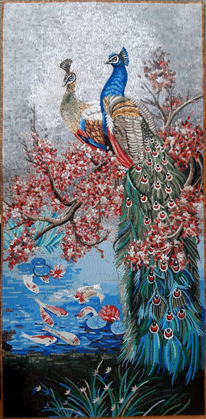 Peacock mosaic wall art handmade Marble mosaic tile mural backsplash