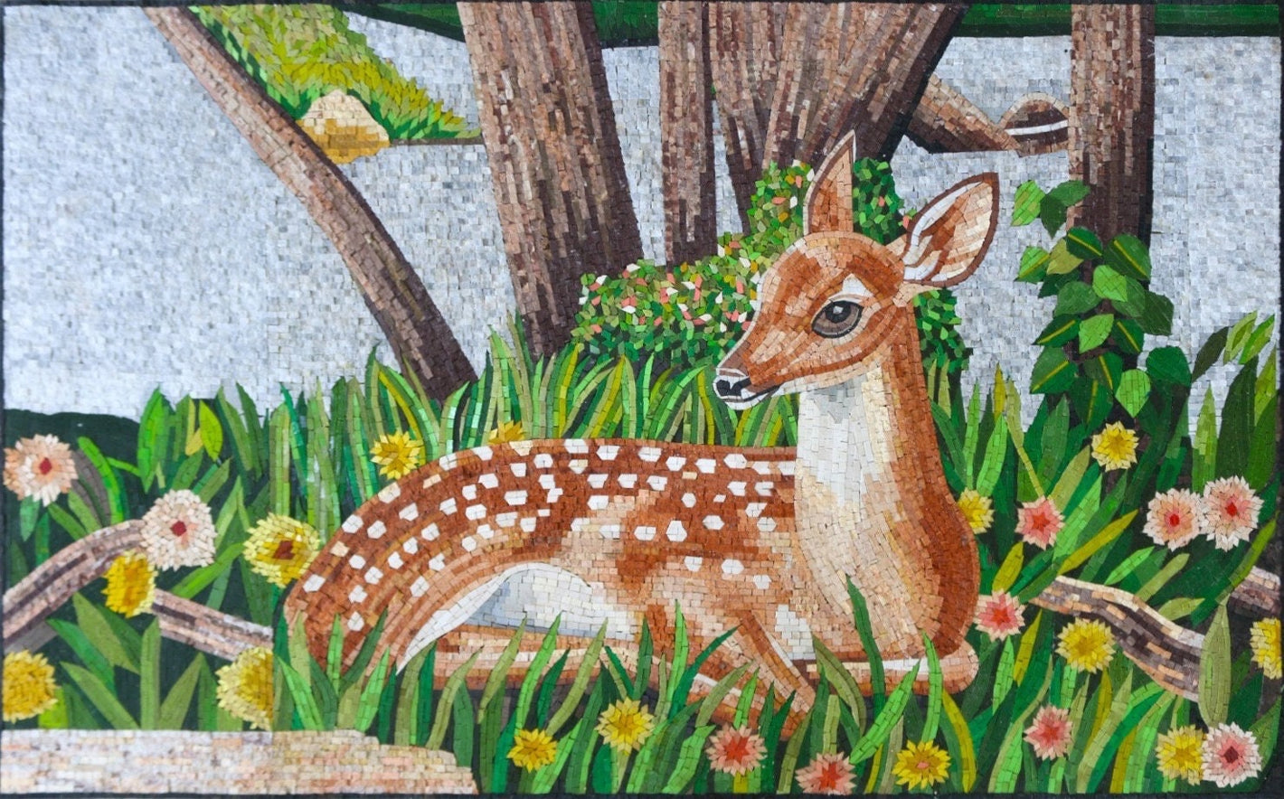 Handmade Deer Marble Mosaic Wall Art