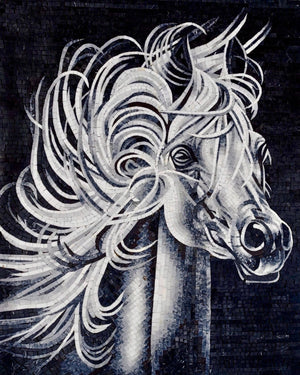 Handmade Horse Portrait Marble Mosaic: Stunning Wall Tile for Indoor and Outdoor Spaces