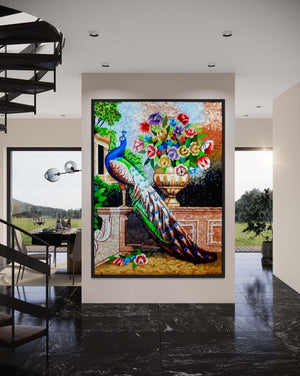 Peacock mosaic wall art handmade Marble mosaic tile mural backsplash