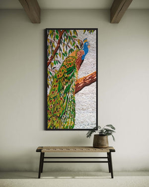 Peacock mosaic wall art handmade Marble mosaic tile mural backsplash