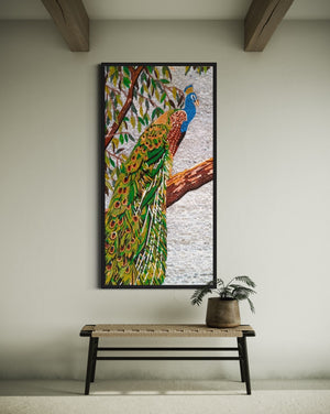 Colorful Peacocks Handmade Marble Mosaic Wall Art with Intricate Designs