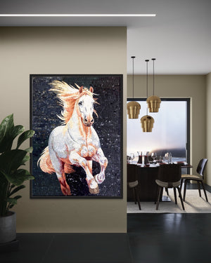 Handmade mosaic wall tile White Horse Mosaic Wall Art