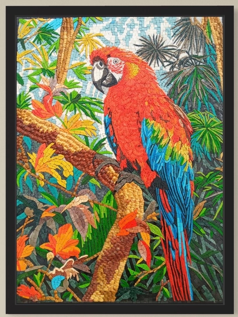 Colorful Macaw Parrot Mosaic Marble Wall Art | Mosaic Art For Living Room Décor | Macaw Lover Gift