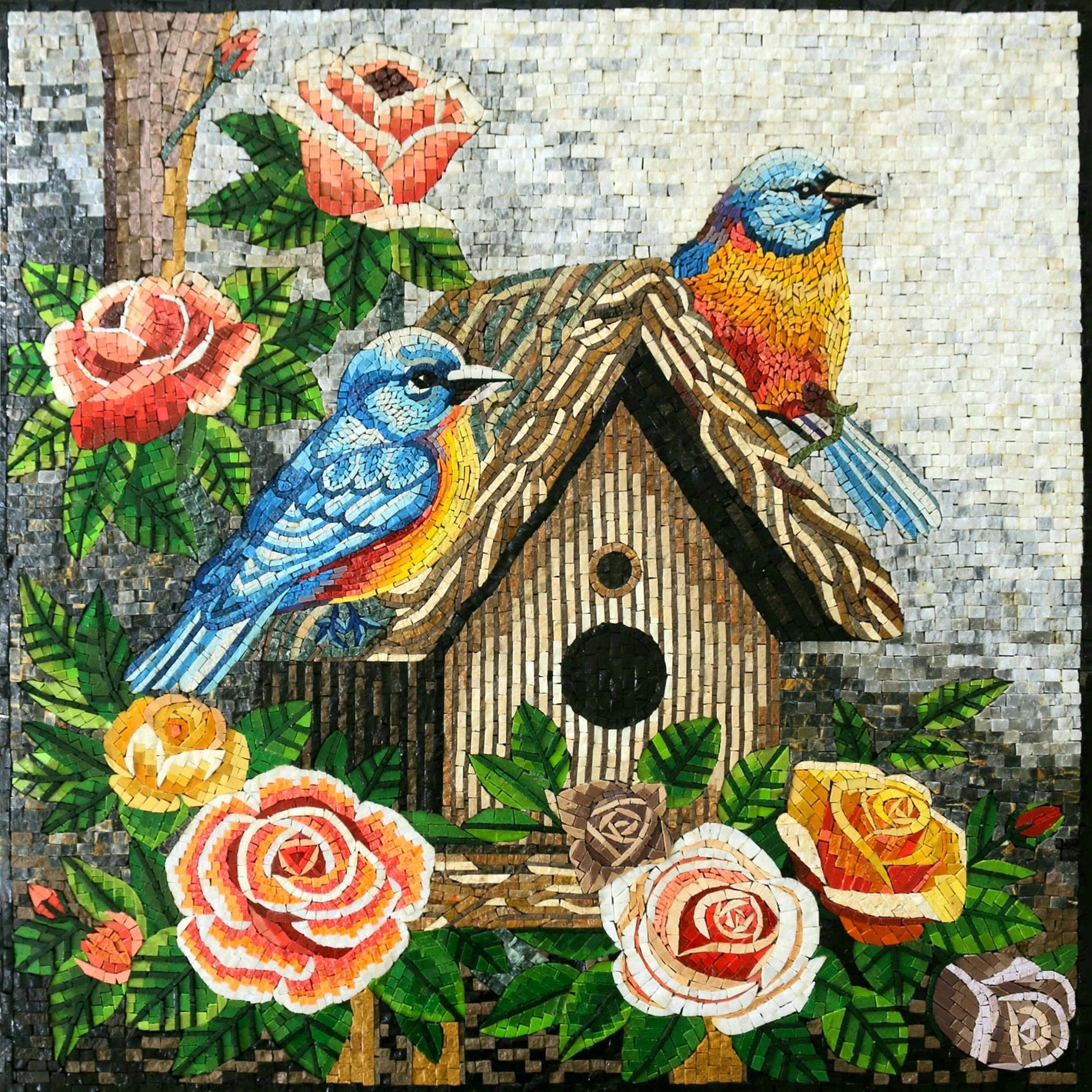 Birds Mosaic wall art Handmade Marble Mosaics Art - Mosaic Backsplash