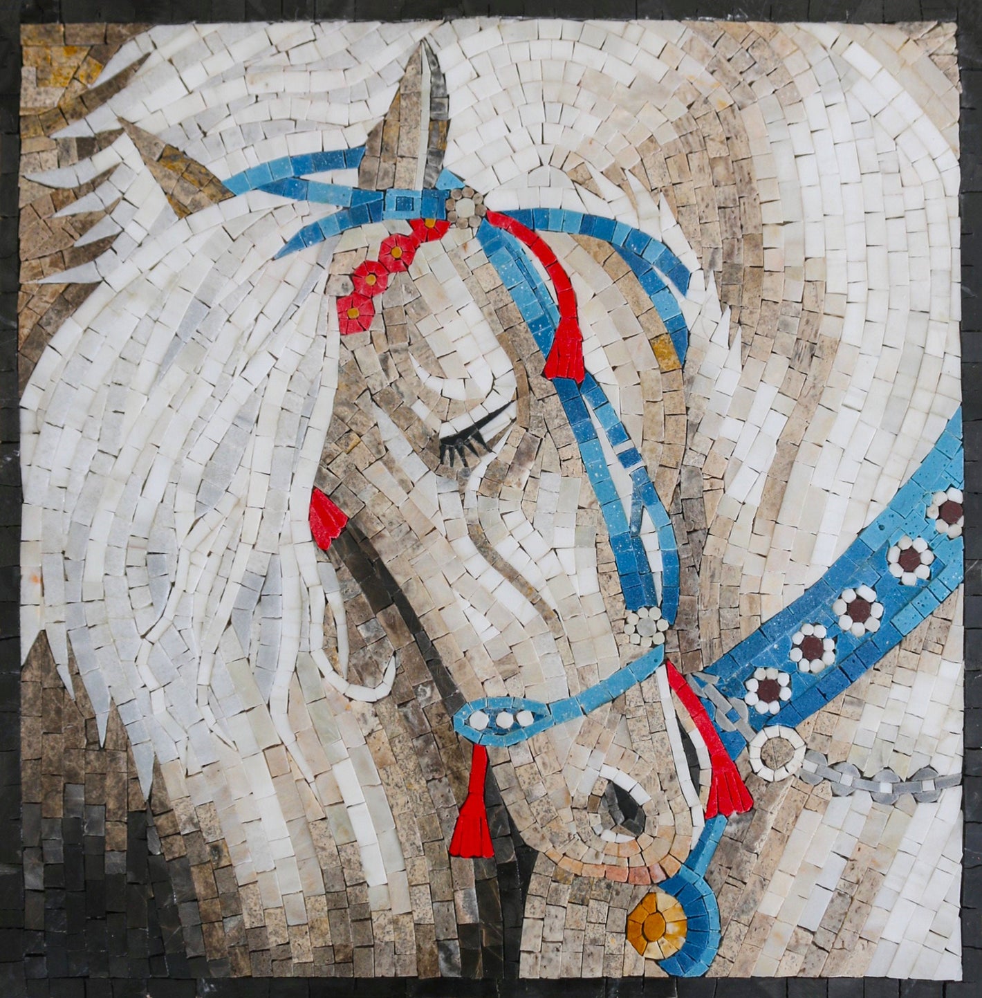 White Horse  Wall Art  Handmade Mosaic Art marble Murals