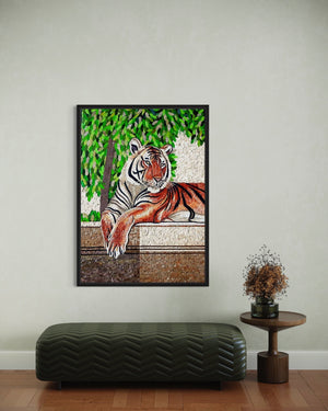 Tiger Portrait  Marble Mosaic Wall Art showcasing a Stunning Handcrafted wild tiger mosaic art