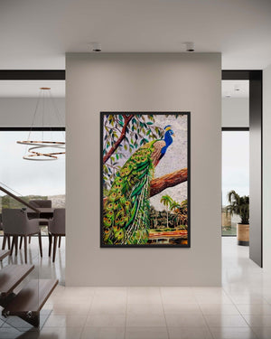 Peacock mosaic wall art handmade Marble mosaic tile mural backsplash