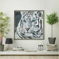 White Tiger Mosaic Marble Tiles Wall Art | Wildlife Jungle Mosaic Art For Living Room Decor