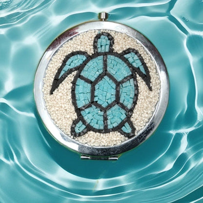 Turtle micro mosaic Makeup mirror , luxury Gift for her , Handmade hand Mirror