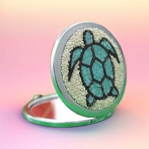 Turtle micro mosaic Makeup mirror , luxury Gift for her , Handmade hand Mirror