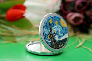 The starry night micro mosaic Makeup mirror , luxury Gift for her , Handmade hand Mirror